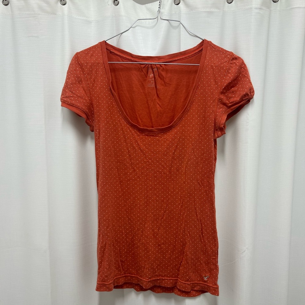 American Eagle Orange Y2K Polka Dot Tee